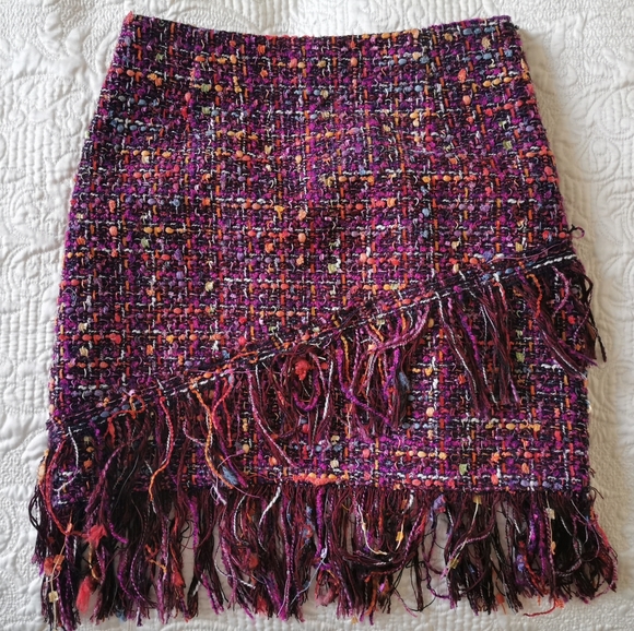 Zara Tweed Skirt With Fringes Size XS - Picture 1 of 3